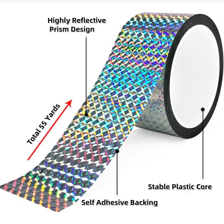 SICCOMA Self-Adhesive Holographic Reflective Tape Prism Tape Holographic Reflective Tape for Keep Birds Away, Craft Projects, DIY Art, Home, Daily Use (Silver, 1 Inch x 55 Yard) - Image 2